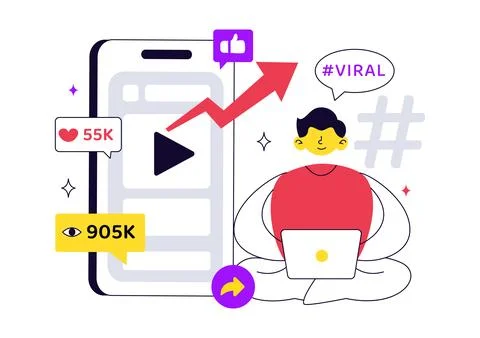 Viral Topic Vector Illustration Featuring Social Media Trends, Content Mark.. Stock Illustration