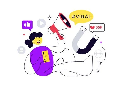 Viral Topic Vector Illustration Featuring Social Media Trends, Content Mark.. Stock Illustration