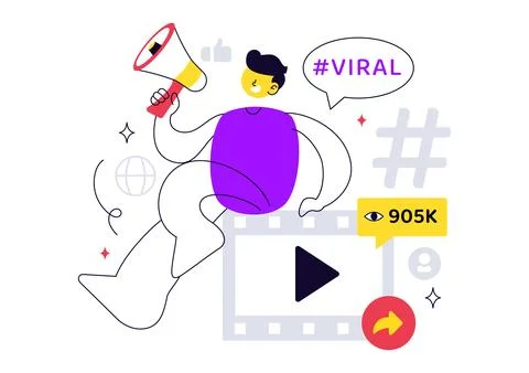 Viral Topic Vector Illustration Featuring Social Media Trends, Content Mark.. Stock Illustration