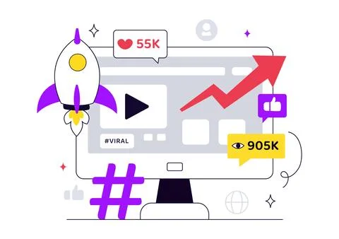 Viral Topic Vector Illustration Featuring Social Media Trends, Content Mark.. Stock Illustration