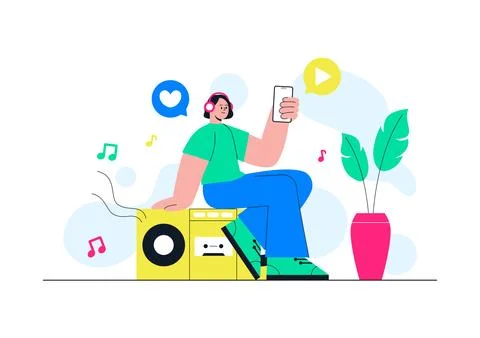 Viral Tunes Vector Illustration Featuring Music Streaming App, Trending Aud.. Stock Illustration