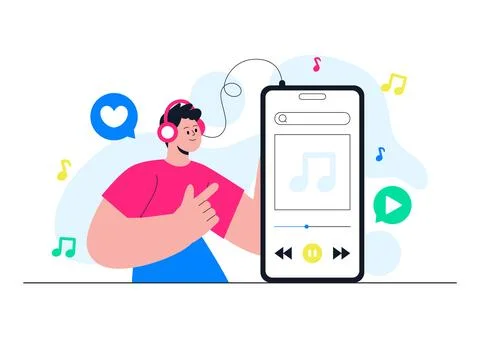 Viral Tunes Vector Illustration Featuring Music Streaming App, Trending Aud.. Stock Illustration