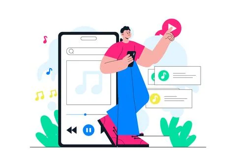 Viral Tunes Vector Illustration Featuring Music Streaming App, Trending Aud.. Stock Illustration