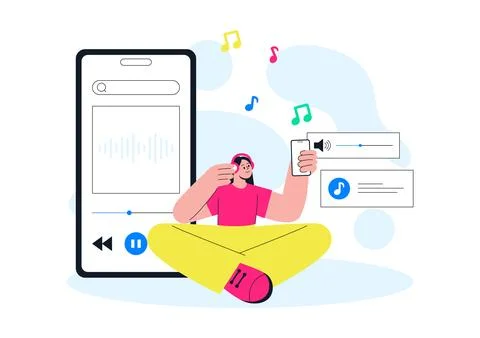 Viral Tunes Vector Illustration Featuring Music Streaming App, Trending Aud.. Stock Illustration