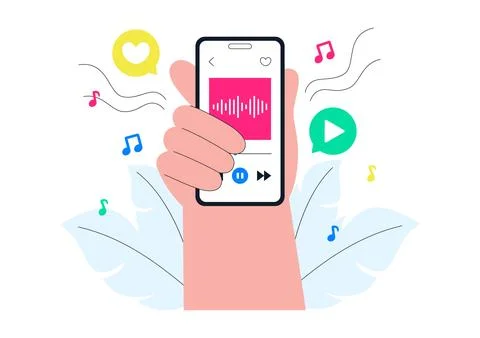 Viral Tunes Vector Illustration Featuring Music Streaming App, Trending Aud.. Stock Illustration