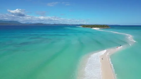 Virgin beach and turquoise ocean - drone footage of Nosy Iranja Stock Footage 312380903