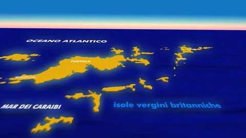 VIRGIN GORDA 2D MAP IN SIMUL 3D POSITION BRITISH VIRGIN ISLAND BVI TORTOLA Stock Footage 80419698