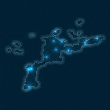 Virgin Gorda network map. Abstract geometric map of the island. Digital con.. Illustrazione stock