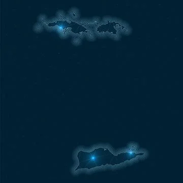 Virgin Islands network map. Abstract geometric map of the island. Digital c.. Illustrazione stock