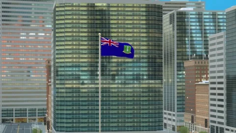 Virgin Islands UK Flag 3D Render Animation on Pole with Modern Business Dist Stock-Footage 332878853