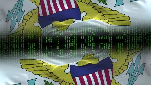 Virgin Islands US flag - Waving flag on matrix binary code background Stock Footage 321420745