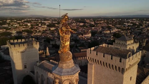 Virgin Mary statue bell tower Cathédrale Notre-Dame des Doms in Avignon, France Stock Footage 341841208