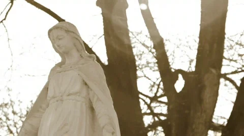 Virgin mary statue at cemetry, dolly shot Stock Footage 696710