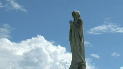 Virgin Mary Statue Cloud Time Lapse - 01 Stock Footage 652586