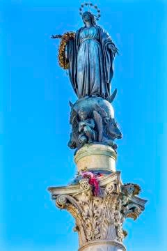 Virgin Mary Statue Immaculate Conception Column Rome Italy Stock Photos