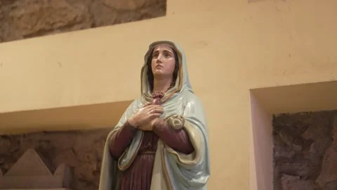 Virgin Mary Statue in Modest Blue Robe Stock Footage 312749162