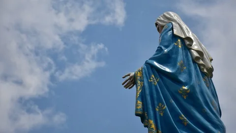 The Virgin Mary statue with moving clound on sky Stock Footage 88036806