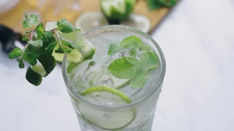 Virgin mojito on the white table Video stock 241379274