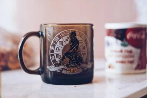 Virgin mug at kitchen table Stock Photos