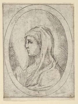 The Virgin in prayer, seen in profile facing left, in an oval frame, from ".. Stock Photos
