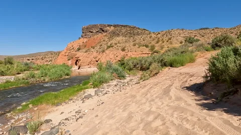 Virgin River Gorge red rock landscape beach Utah 4K 0405 Stock Footage 247473665