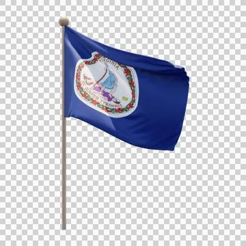 Virginia 3d illustration flag on pole. Wood flagpole Illustrazione stock