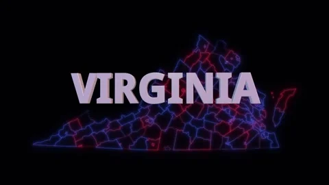 Virginia 3d name over red blue county map seamless loop Video stock 343867111