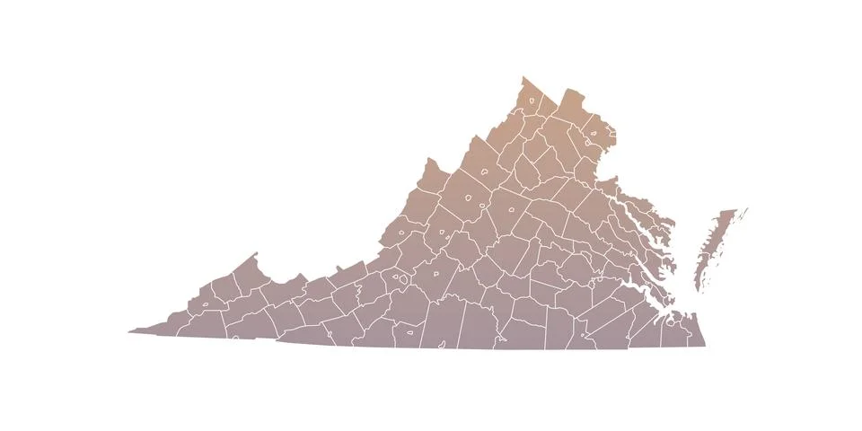 Virginia administrative map. counties map of Virginia with color, blank Map.. Stock Illustration