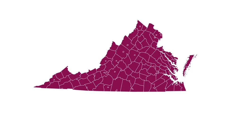 Virginia administrative map. counties map of Virginia with color, blank Map.. Stock Illustration