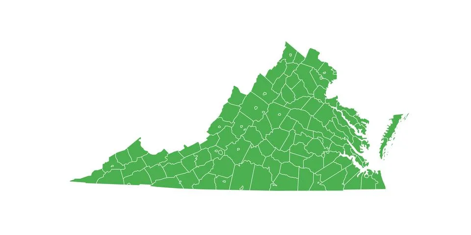 Virginia administrative map. counties map of Virginia with color, blank Map.. Stock Illustration