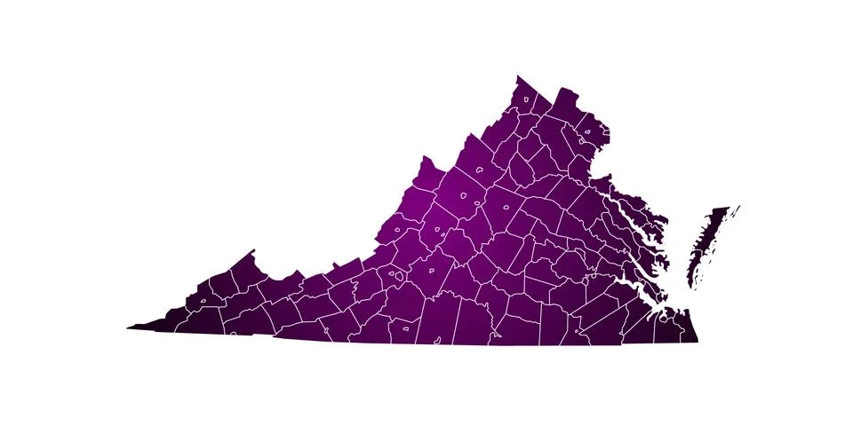 Virginia administrative map. counties map of Virginia with color, blank Map.. Stock Illustration