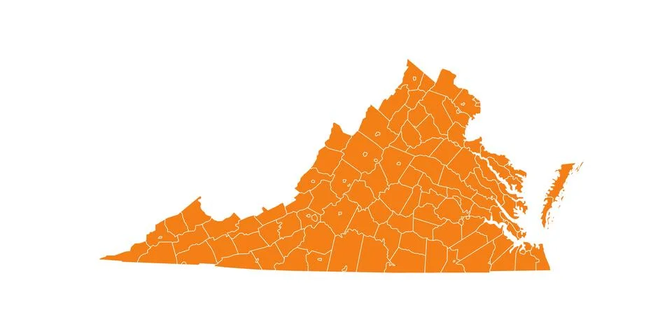 Virginia administrative map. counties map of Virginia with color, blank Map.. Stock Illustration