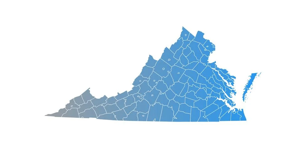 Virginia administrative map. counties map of Virginia with color, blank Map.. Stock Illustration