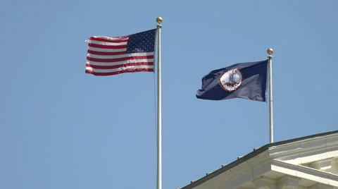 Virginia And USA Flags Over The Capitol Building In Richmond, Virginia 4K Video stock 48845974