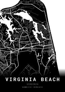 Virginia Beach City Map Frame, Cartography Map Print, Street Layout Map Stock Illustration