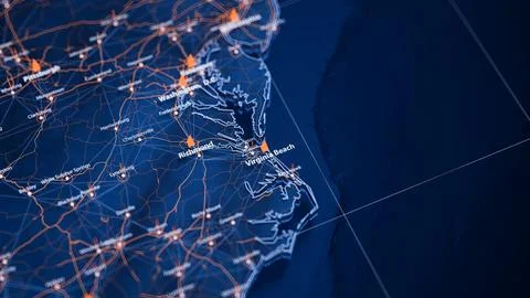 Virginia Beach map big data visualization. Futuristic map infographic of city in Stock Illustration