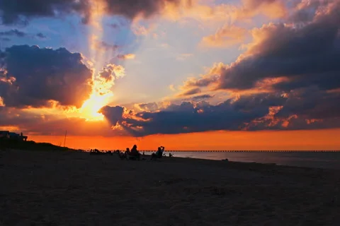 Virginia Beach Sunset Timelapse over Chesapeake Bay Bridge Tunnel Stock Footage 64928002
