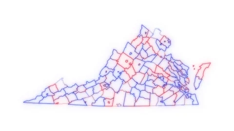 Virginia county map red blue election outline white background seamless loop Stock Footage 343868125