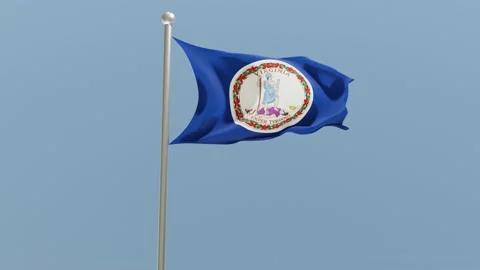 Virginia flag on flagpole. VA flag fluttering in the wind. USA. Stock Footage 171458171