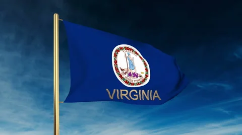 Virginia flag slider style with title. Waving in the wind with cloud background Stock Footage 48206741