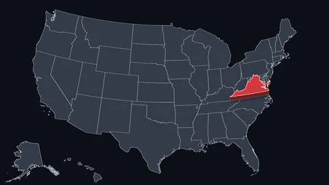 Virginia Highlighted Raised in 3D on US Election Map Neutral Teal Amber, Black Stock Illustration