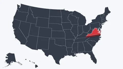 Virginia Highlighted Raised in 3D on US Election Map Neutral Teal Amber, White Stock Illustration