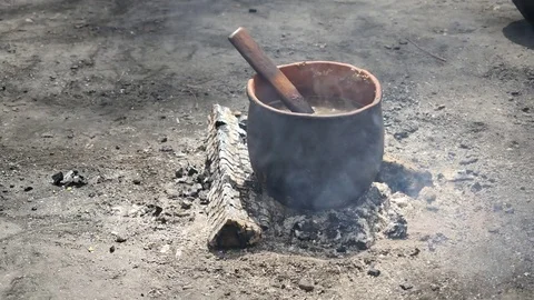 Virginia Jamestown pot on fire Stock Footage 80356627