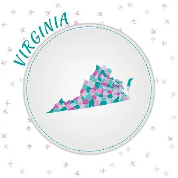 Virginia map design. Map of the us state with regions in emerald-amethyst c.. イラスト素材