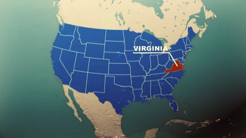Virginia Map Highlight USA 3D Political Globe Animation Stock Footage 313969694