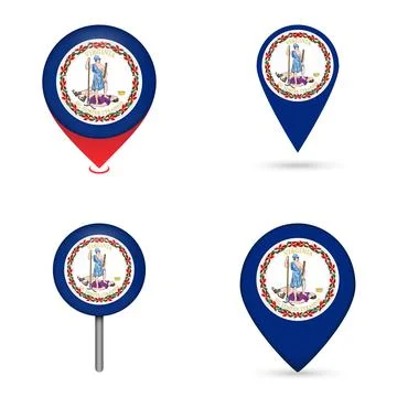 Virginia State Flag Map Pin Icons Set Collection Stock Illustration