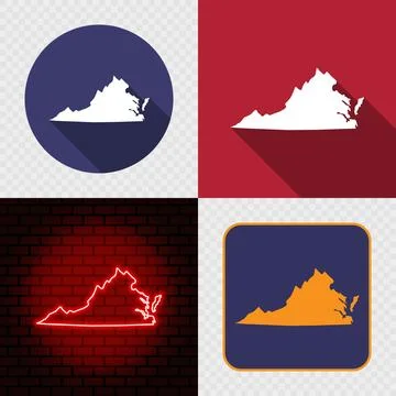 Virginia State Map Icons Set, USA Silhouette Collection in Flat, Minimal an.. 스톡 일러스트