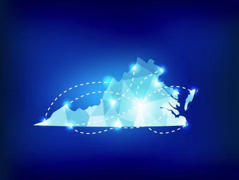 Virginia state map polygonal with spot lights places Stock Illustration