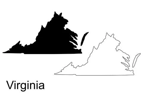 Virginia State Outline and Solid Map with Text silhouette Stock Illustration