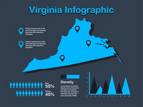 Virginia State (USA) Map with Set of Infographic Elements in Blue Color Stock Illustration